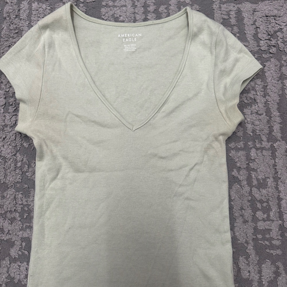 American Eagle Outfitters Women's Light Green V-Neck Top